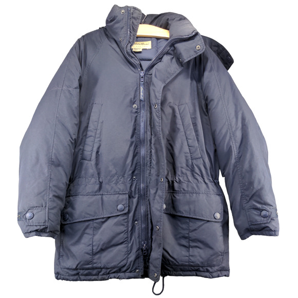 Eddie Bauer Men's Goose Down Parka Jacket Blue Small Hooded Full Zipper Nylon - Picture 1 of 15